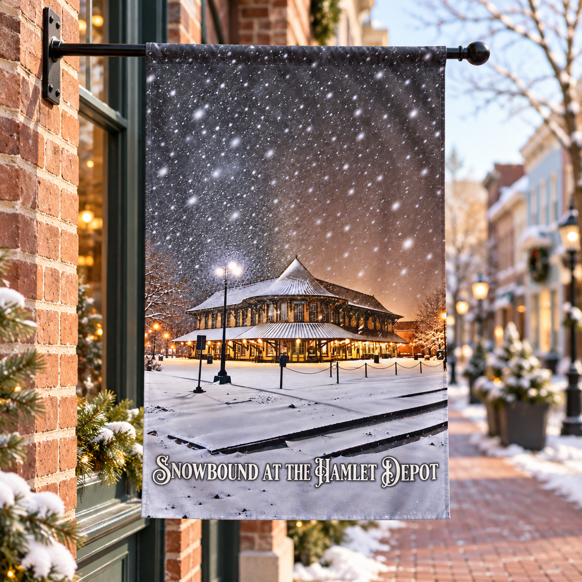 Snowbound at the Hamlet Depot Outdoor Flag