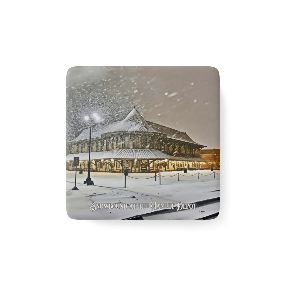Snowbound at the Hamlet Depot Porcelain Magnet