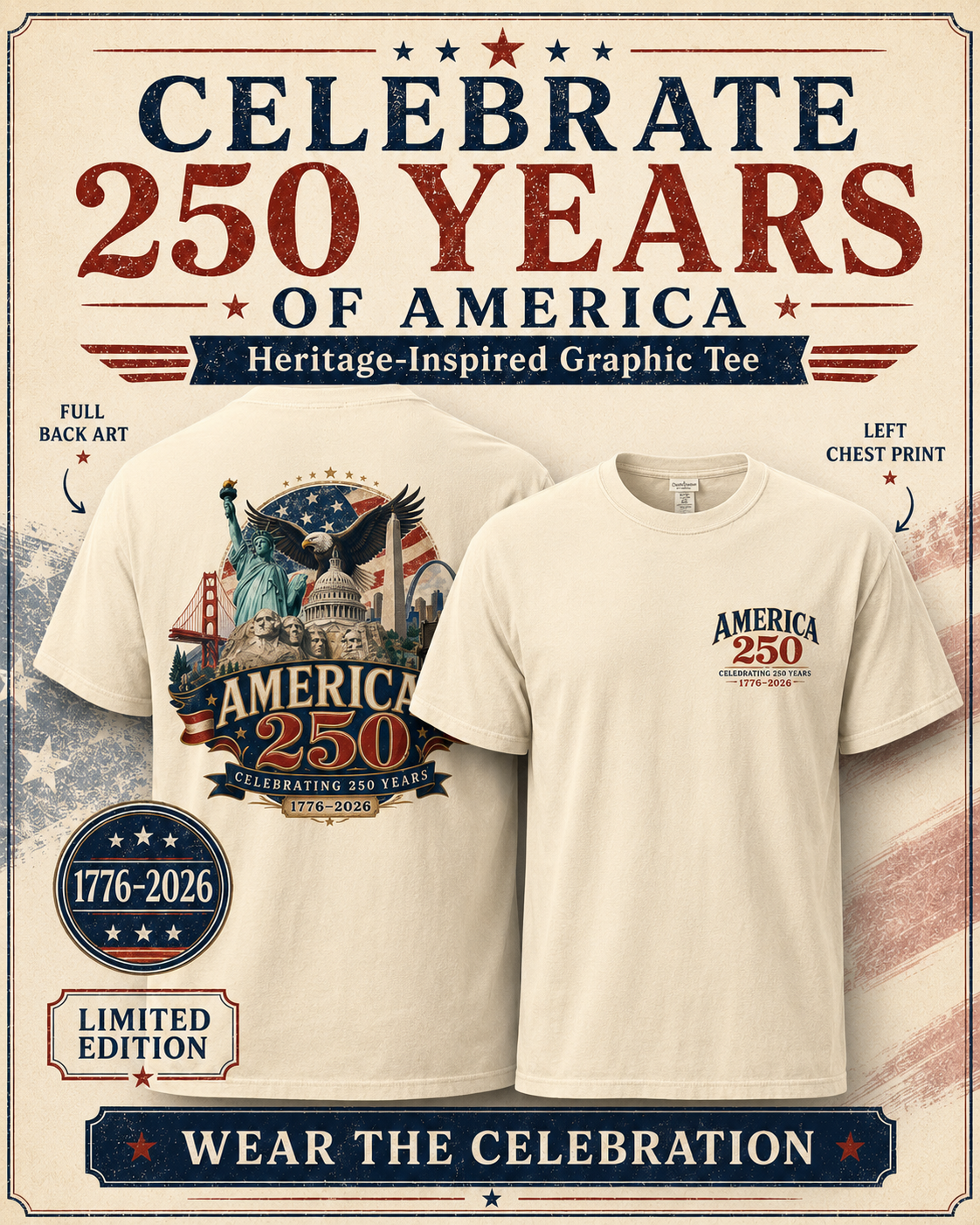 America 250 Inspired T-Shirt | 1776–2026 Patriotic Landmark Graphic Tee/America 250 Inspired T-Shirt | 1776–2026 Patriotic Anniversary Tee