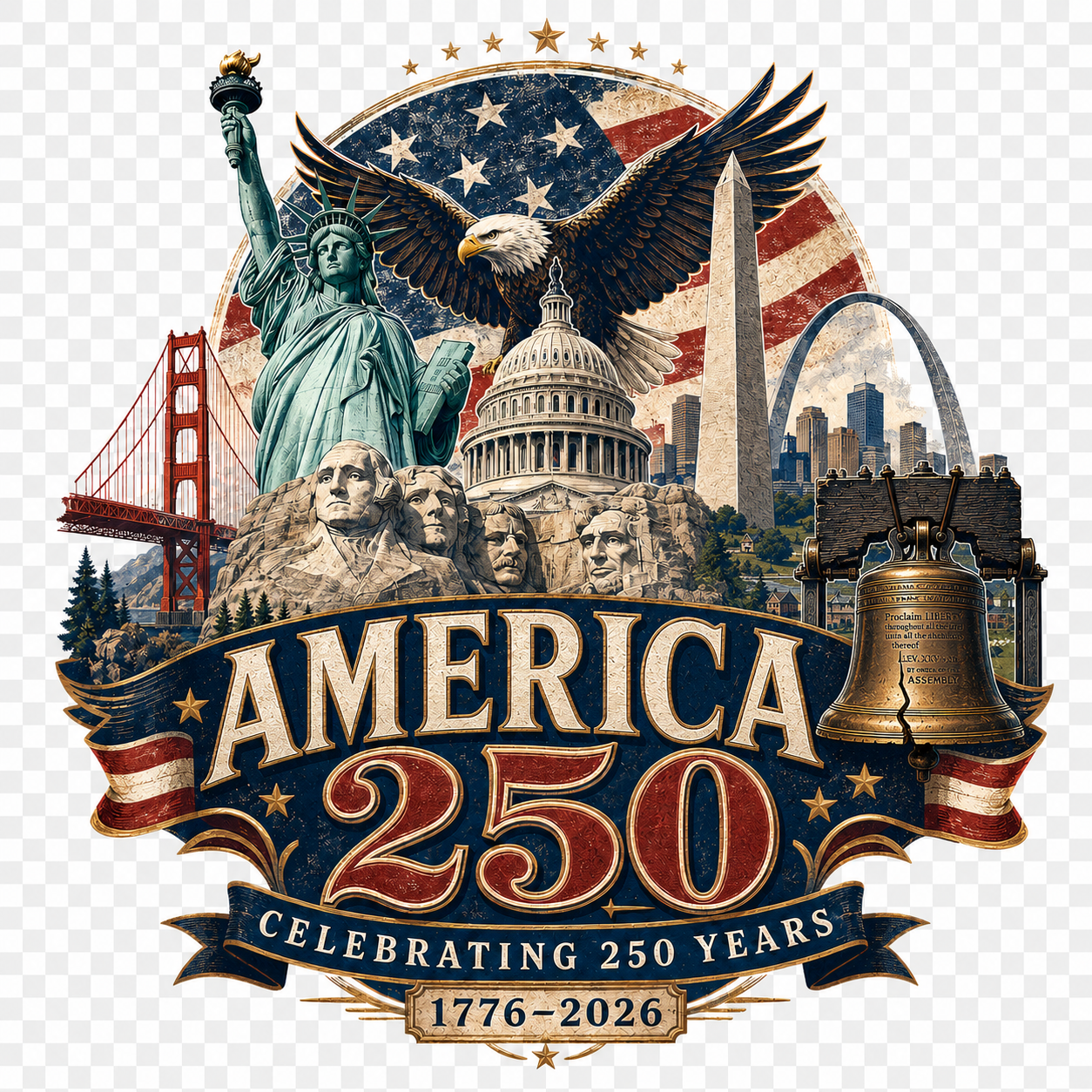 America 250 Inspired T-Shirt | 1776–2026 Patriotic Landmark Graphic Tee/America 250 Inspired T-Shirt | 1776–2026 Patriotic Anniversary Tee